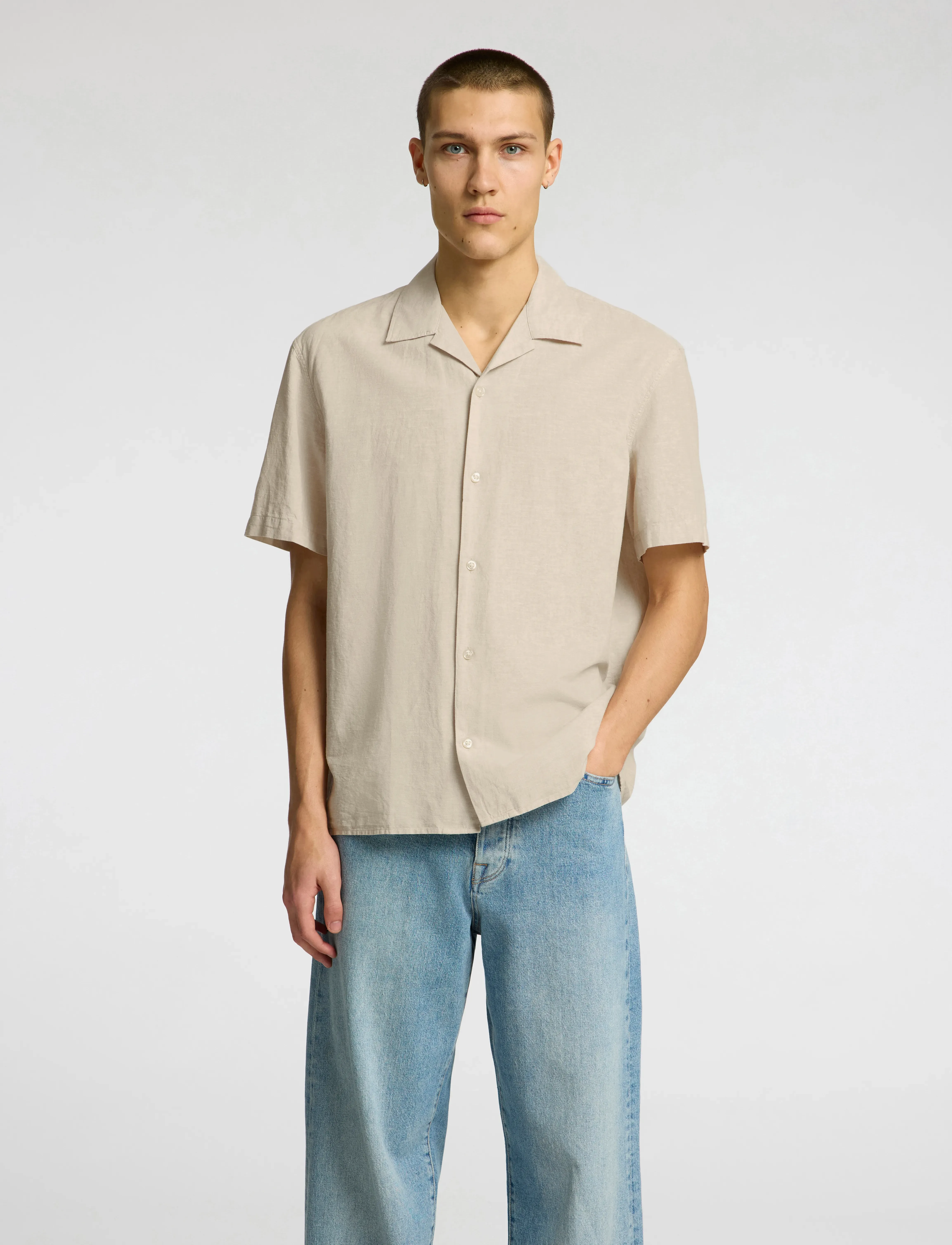 Selected Slhrelaxsun Shirt Ss Resort, XL, Shirts, Beige - Short-sleeved, Männerswear