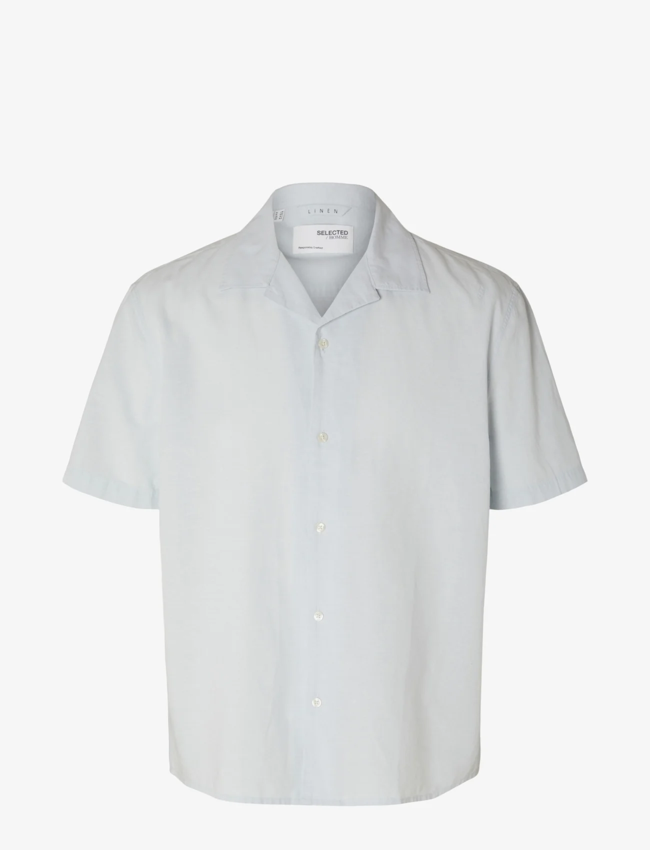 Selected Homme - SLHRELAXNEW-LINEN SHIRT SS RESORT - kortärmade skjortor - skyway - 0