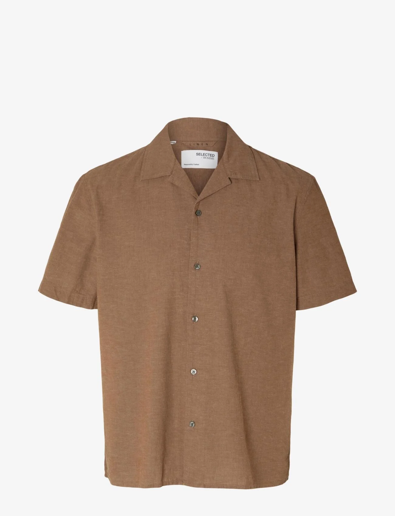 Selected Homme - SLHRELAXNEW-LINEN SHIRT SS RESORT - kortärmade skjortor - toffee - 0