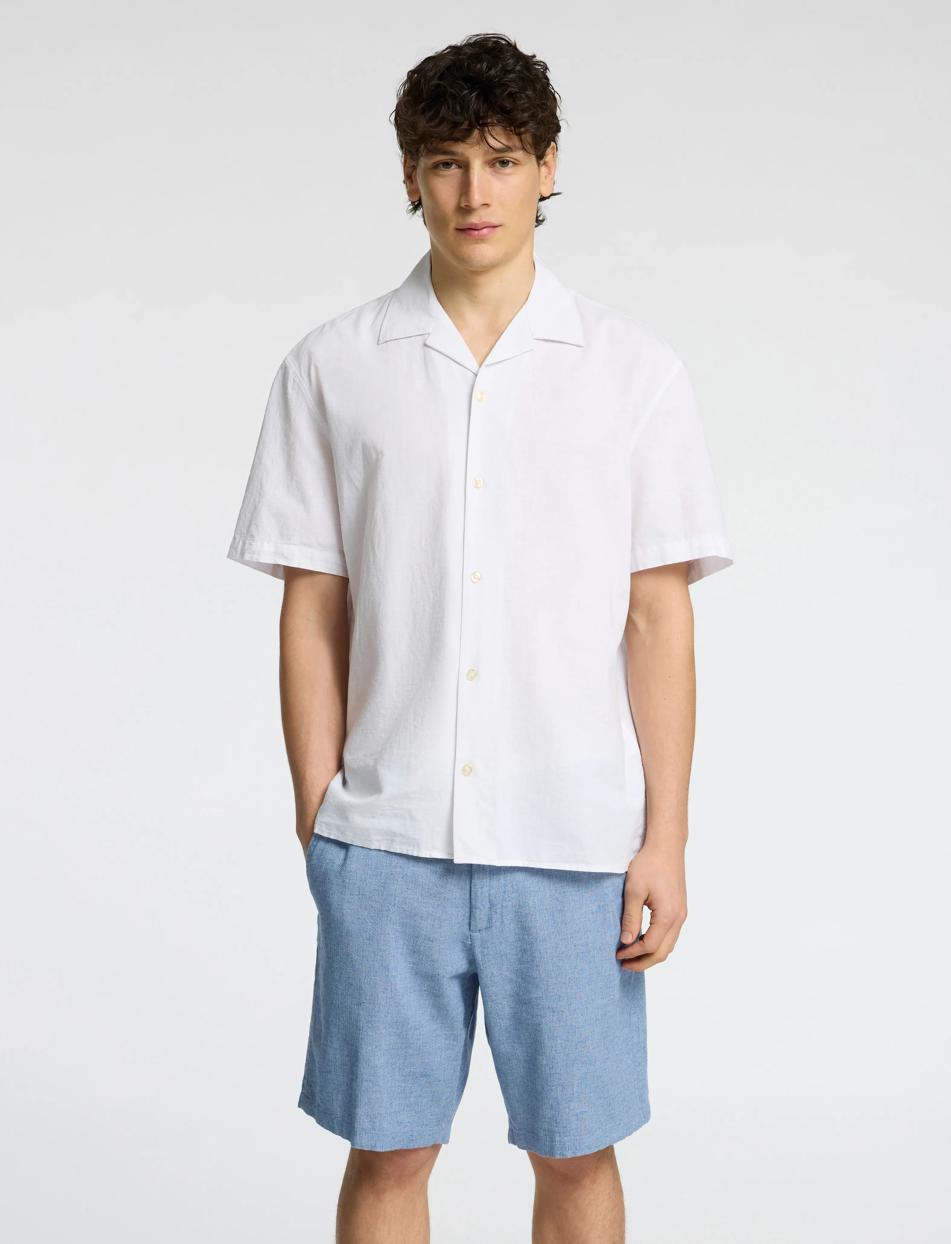 Selected Slhrelaxsun Shirt Ss Resort, L, Shirts, Weiß - Short-sleeved, Männerswear