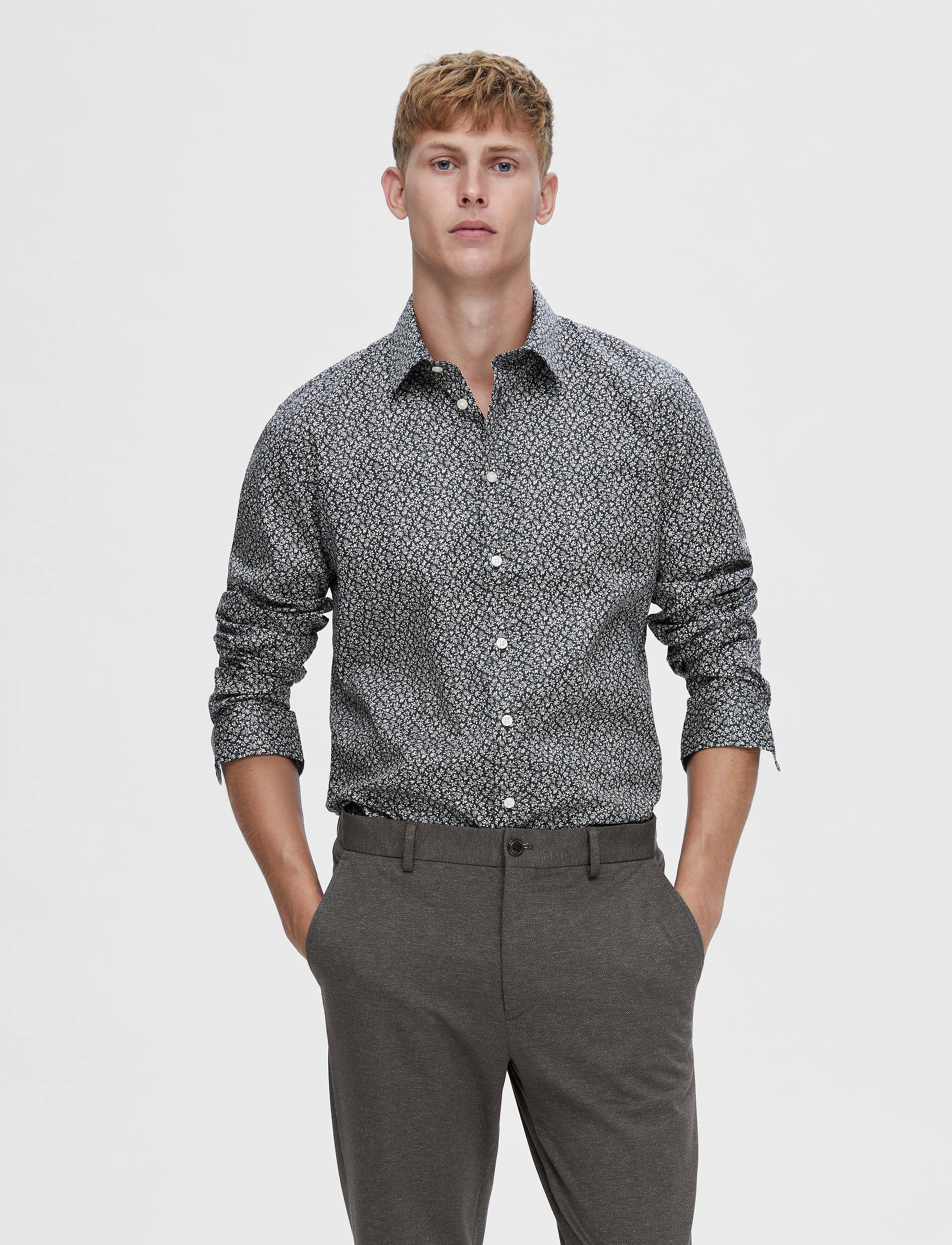 Selected Homme - SLHSLIMSOHO-AOP MIX SHIRT LS B - sky captain - 1