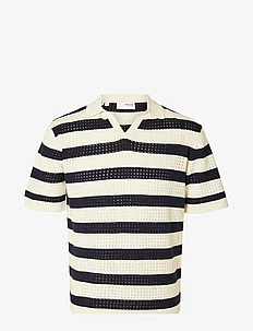 SLHNIK SS KNIT RELAXED CROCHET OPEN POLO, Selected Homme