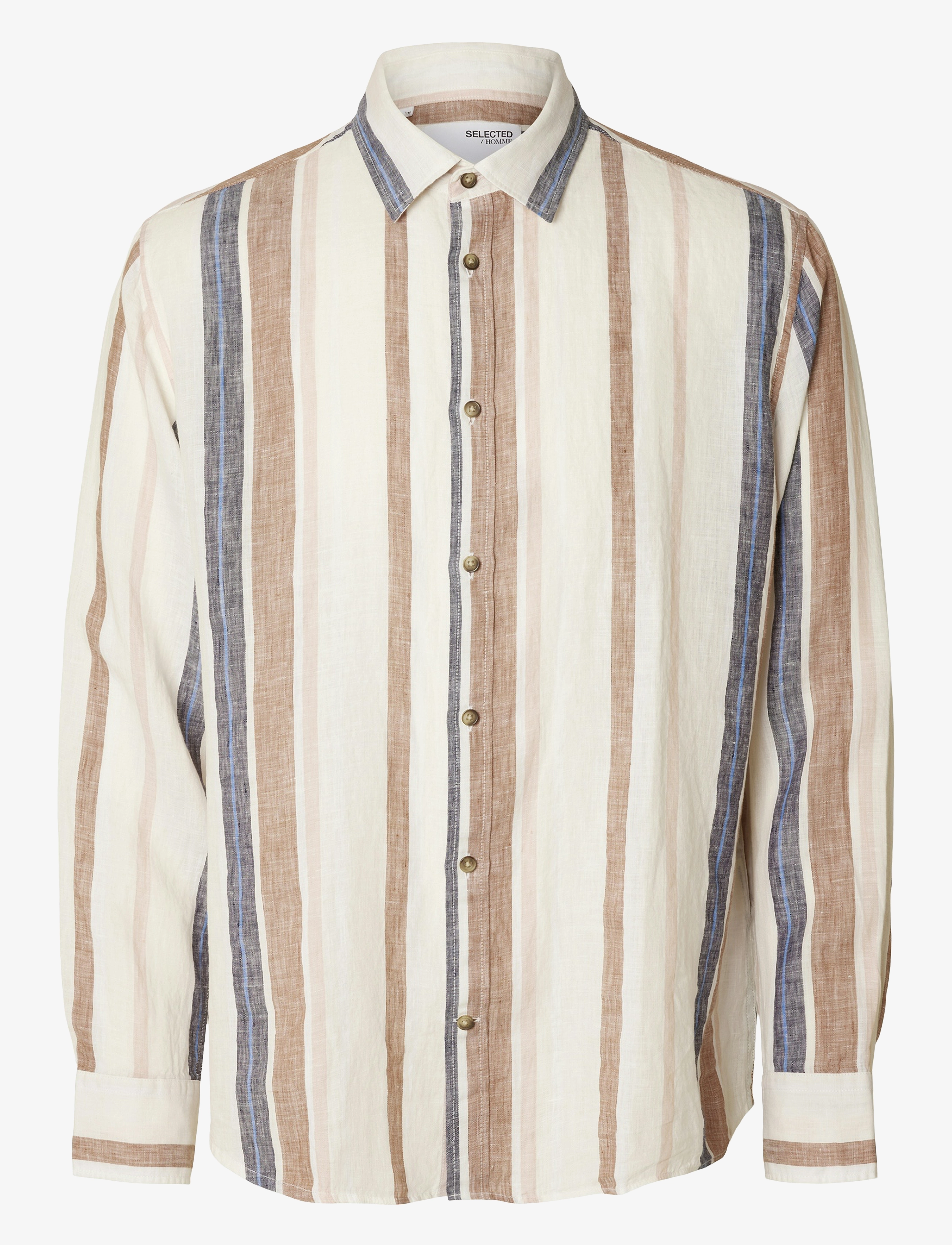 Selected Homme - SLHRELAX-LINEN WIDE STRIPE SHIRT LS - egret - 1