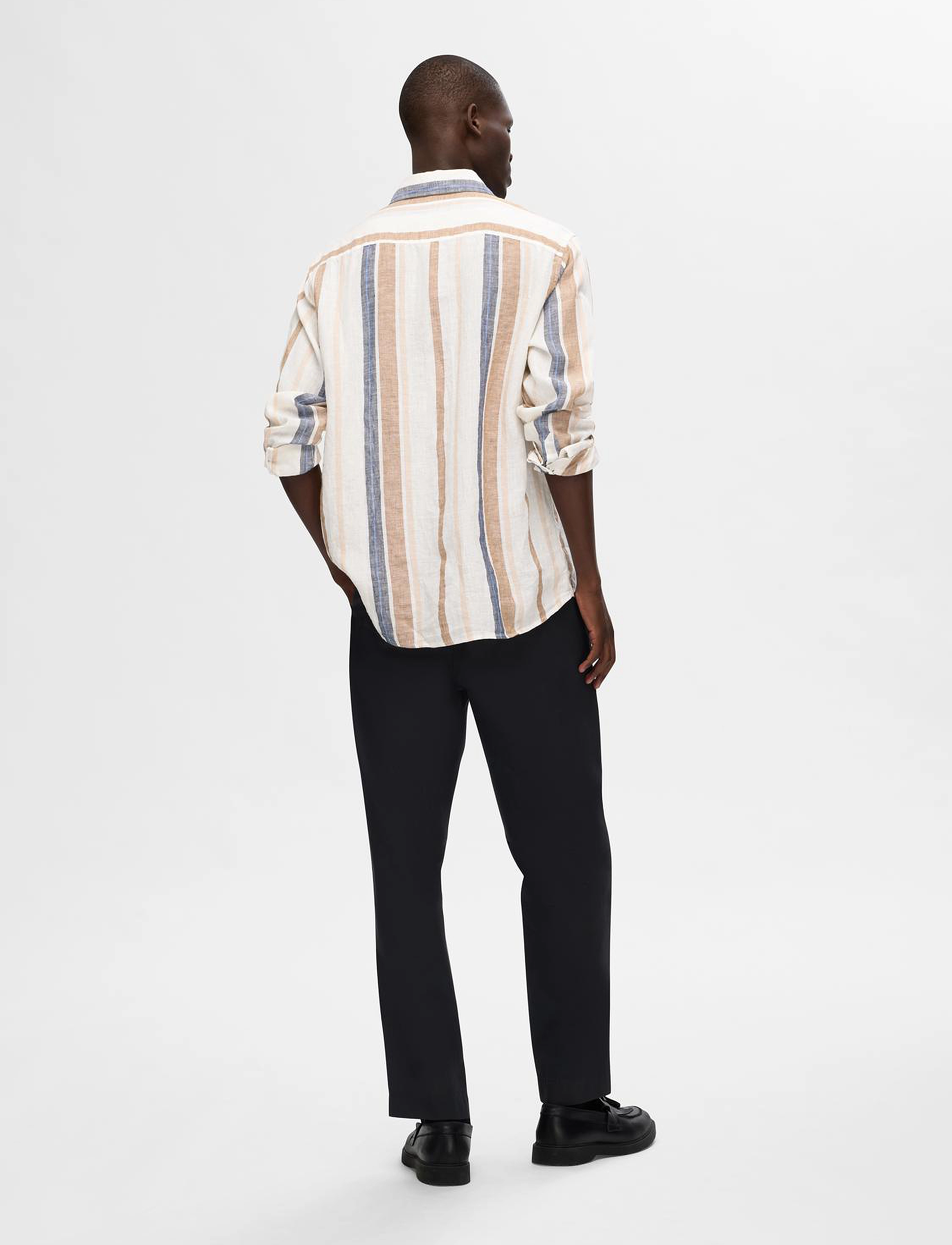 Selected Homme - SLHRELAX-LINEN WIDE STRIPE SHIRT LS - egret - 2