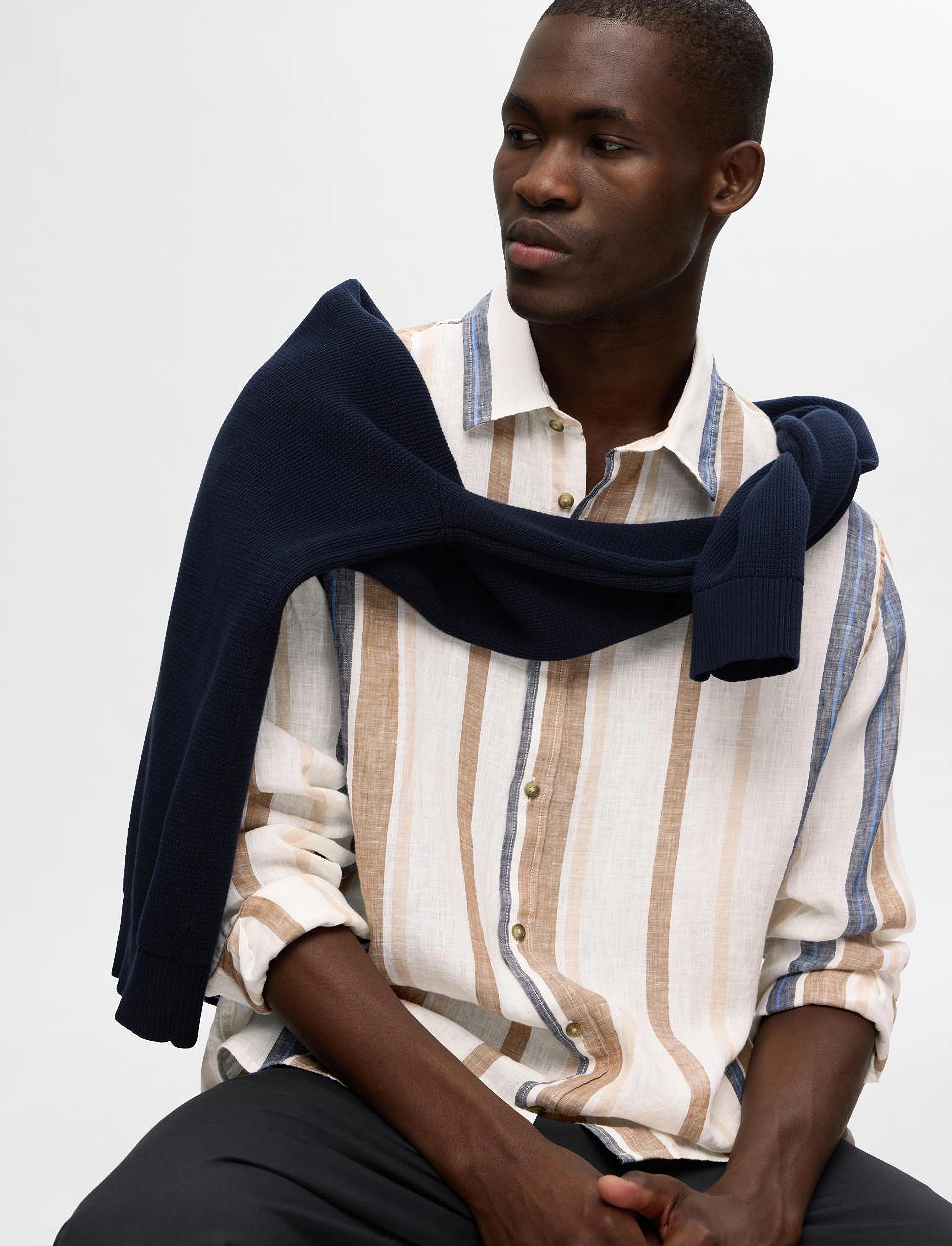 Selected Homme - SLHRELAX-LINEN WIDE STRIPE SHIRT LS - egret - 4