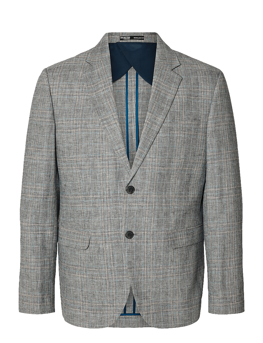 Selected - SLHREG-KANE LINEN CHECK BLZ - flint gray - 1