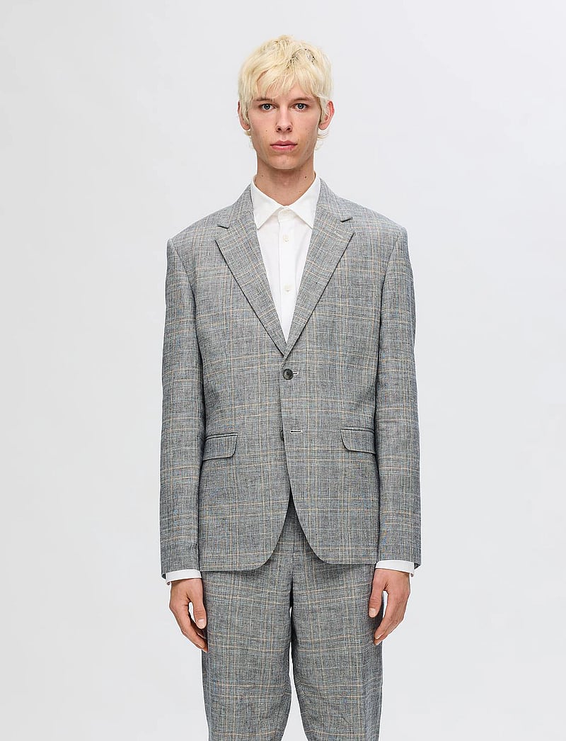 Selected - SLHREG-KANE LINEN CHECK BLZ - flint gray - 0