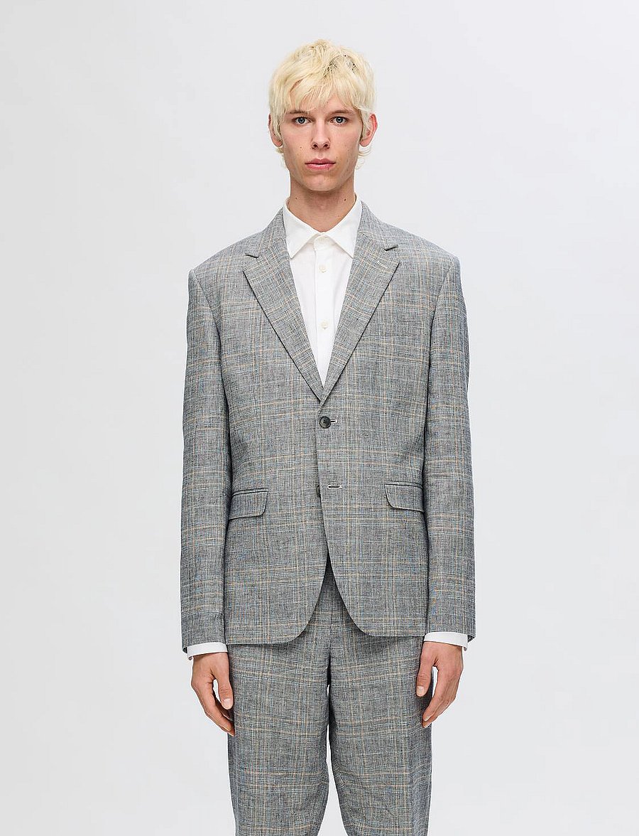 Selected - SLHREG-KANE LINEN CHECK BLZ - flint gray - 0