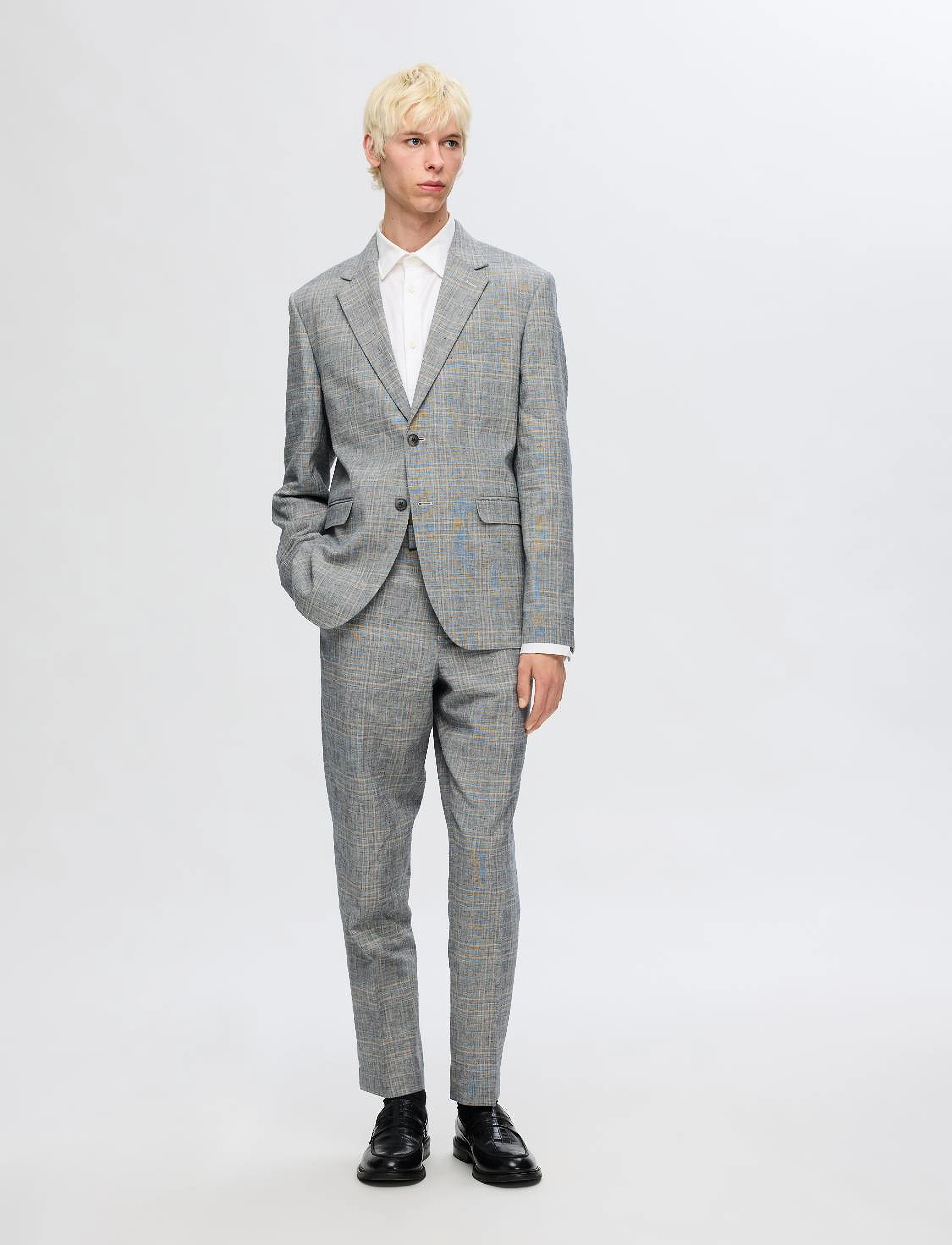 Selected - SLHREG-KANE LINEN CHECK BLZ - flint gray - 5