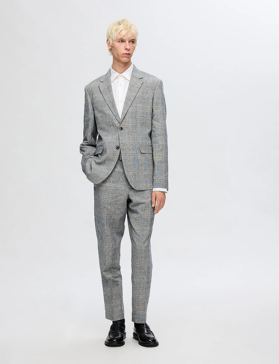 Selected - SLHREG-KANE LINEN CHECK BLZ - flint gray - 5