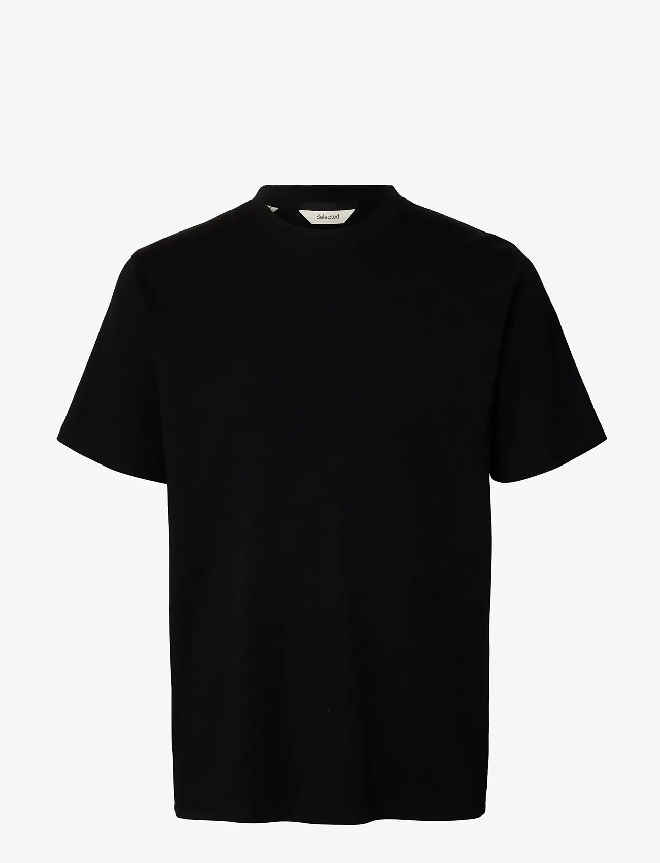 Selected - SLHSPENCER RIB SS O-NECK TEE NOOS - lühikeste varrukatega t-särgid - black - 1