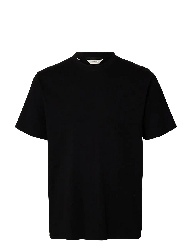 Selected - SLHSPENCER RIB SS O-NECK TEE NOOS - lühikeste varrukatega t-särgid - black - 1