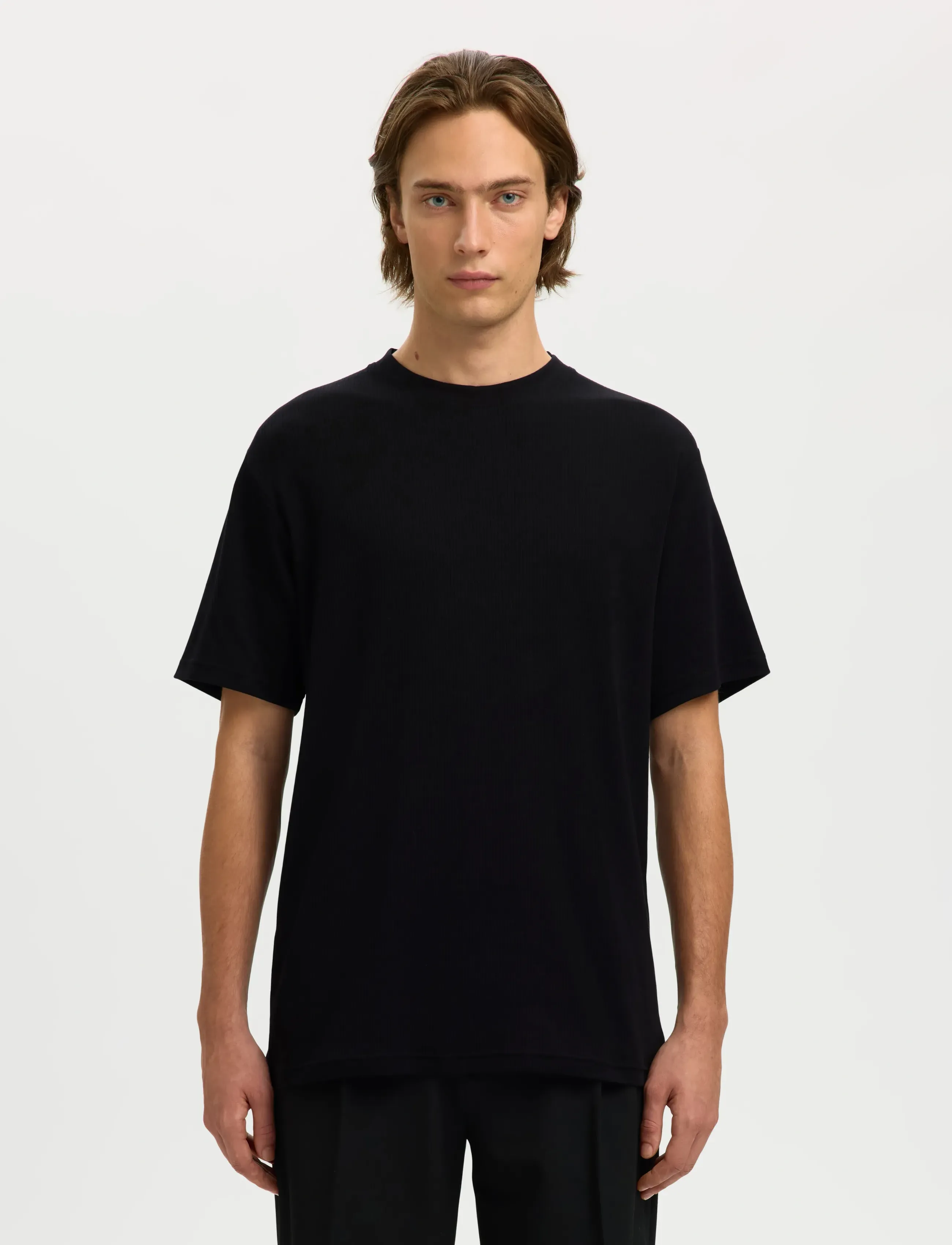 Selected SLHSPENCER RIB SS O-NECK TEE NOOS - Selected - BLACK / black