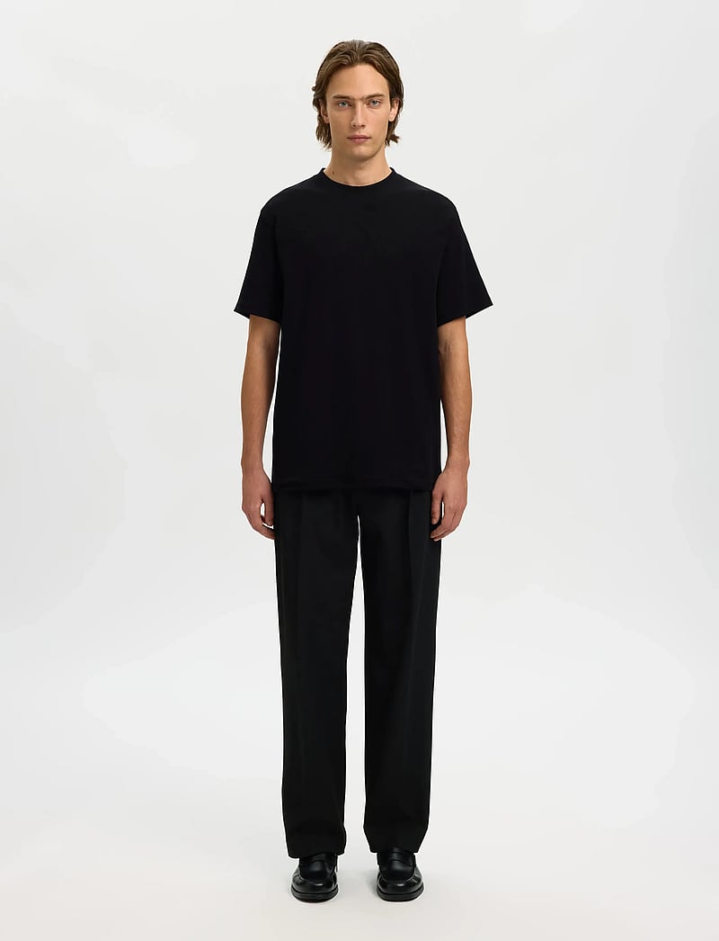 Selected - SLHSPENCER RIB SS O-NECK TEE NOOS - lühikeste varrukatega t-särgid - black - 3
