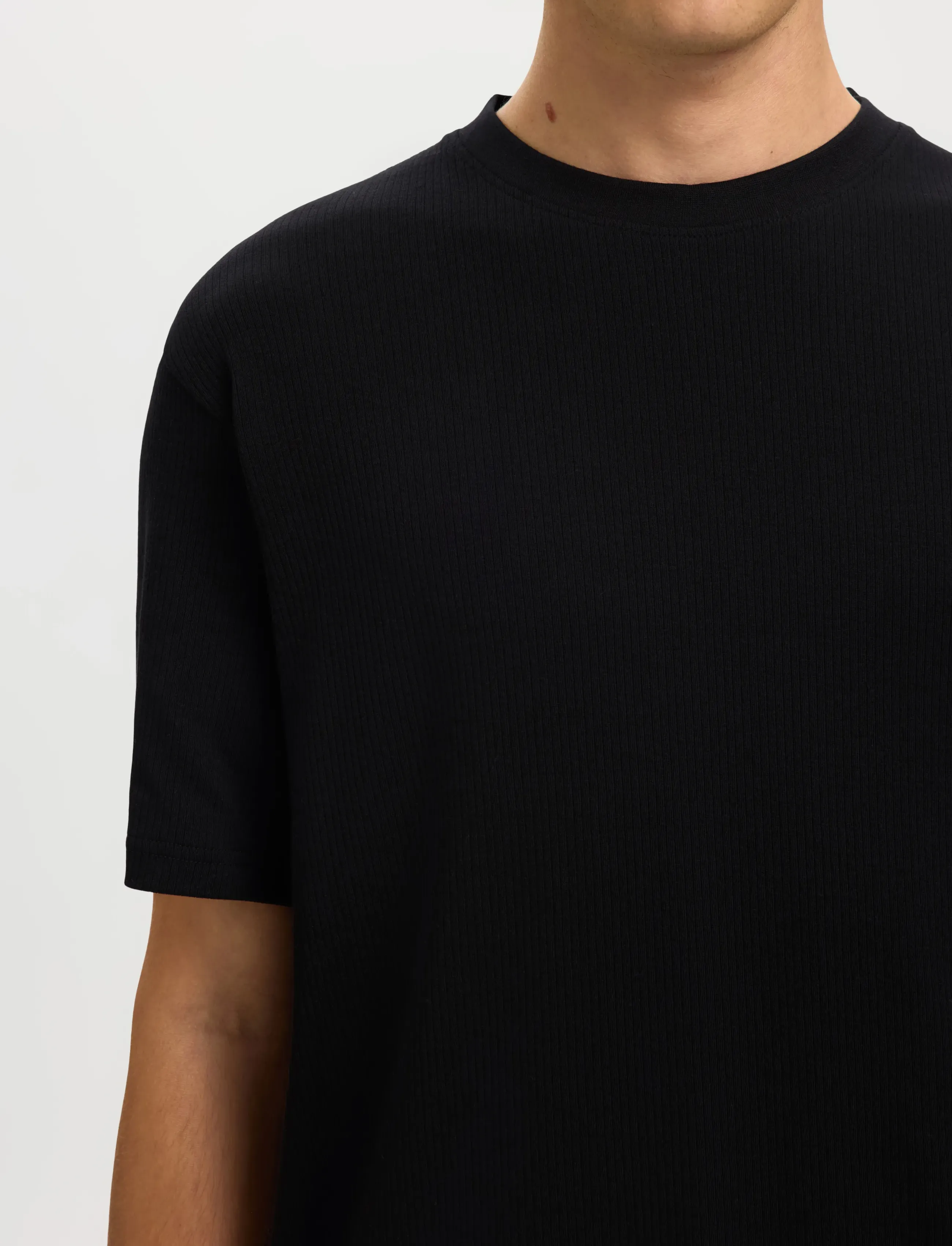 Selected - SLMSPENCER RIB SS O-NECK TEE NOOS - kortærmede t-shirts - black - 4