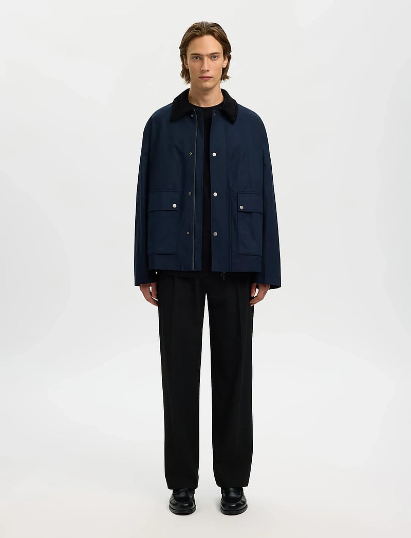 Selected - SLHSPENCER RIB SS O-NECK TEE NOOS - lühikeste varrukatega t-särgid - black - 5