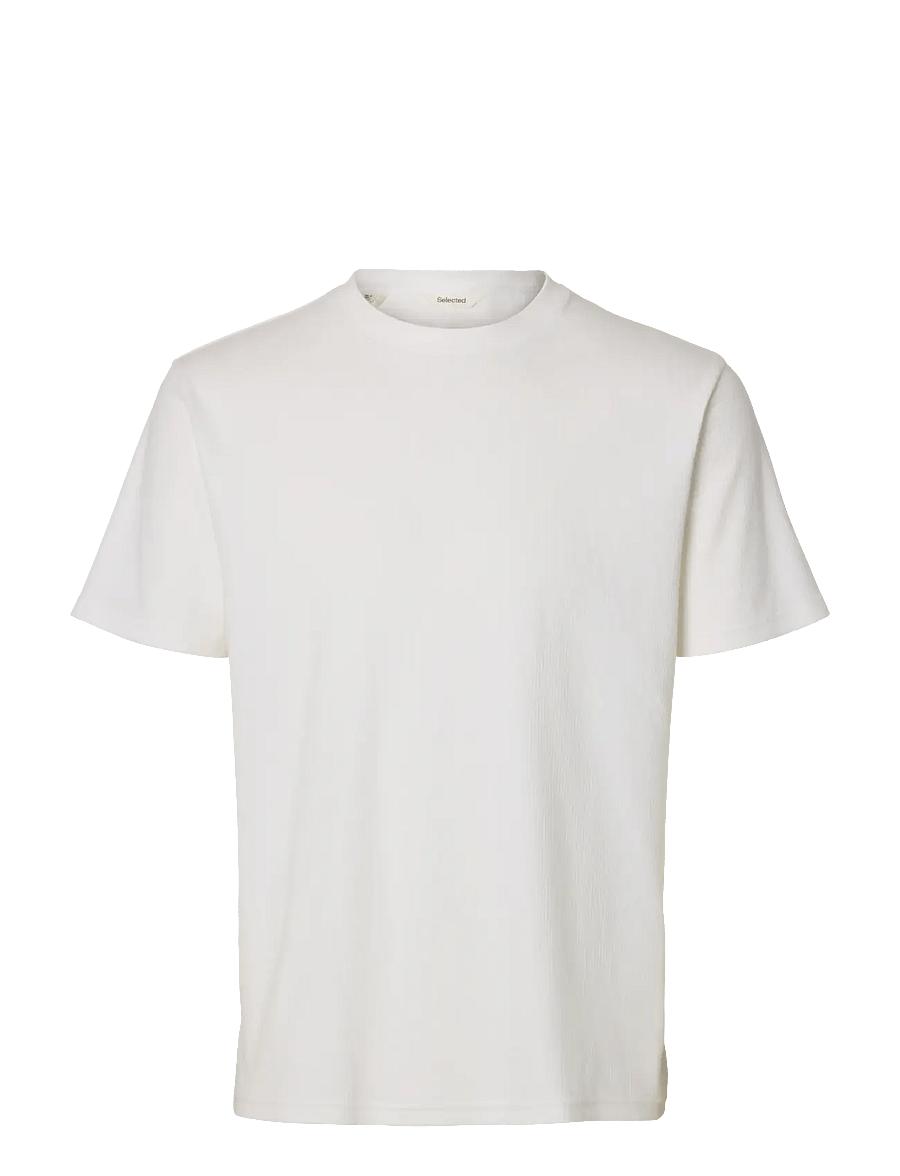 Selected - SLHSPENCER RIB SS O-NECK TEE NOOS - kurzärmelige t-shirts - bright white - 1