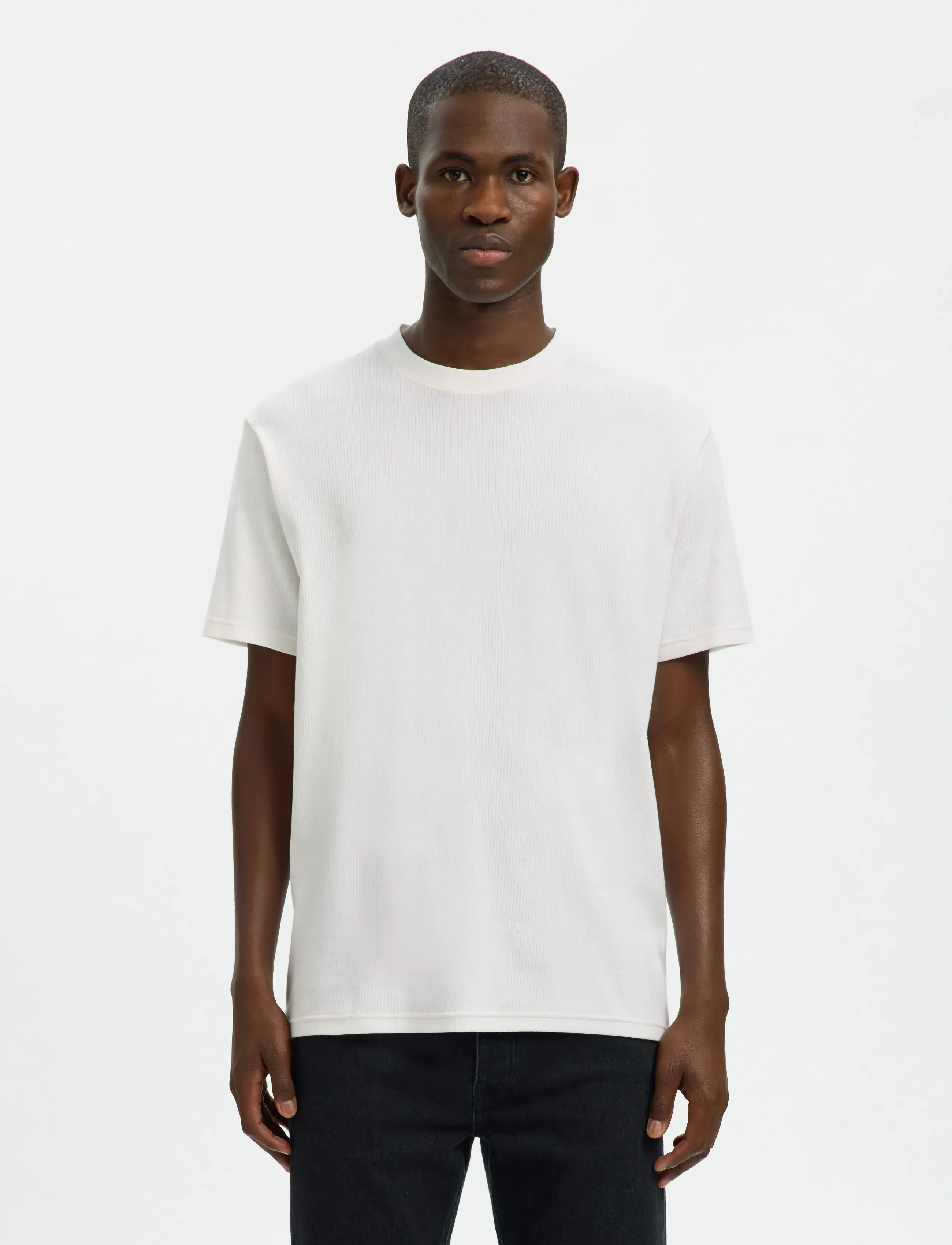 Selected SLMSPENCER RIB SS O-NECK TEE NOOS - Kleidung - BRIGHT WHITE / white