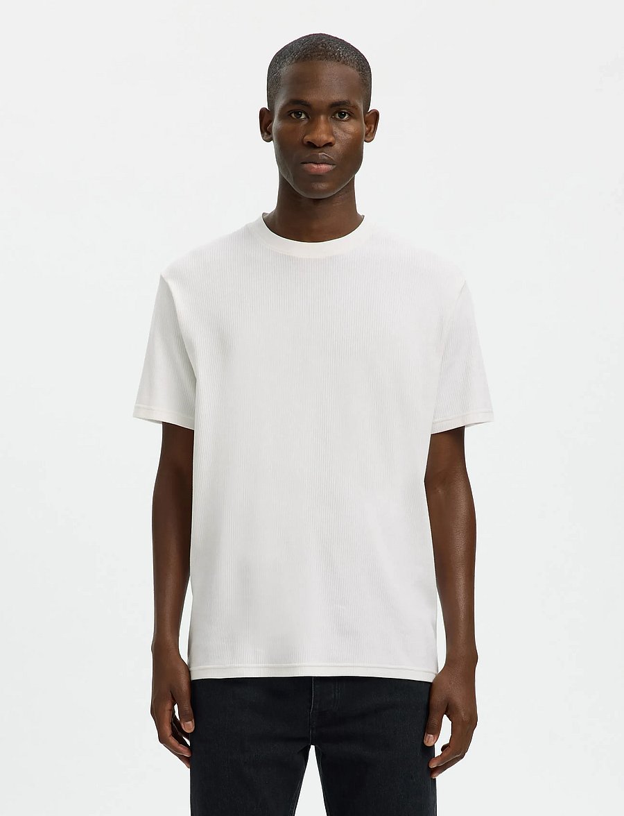 Selected - SLHSPENCER RIB SS O-NECK TEE NOOS - kurzärmelige t-shirts - bright white - 0