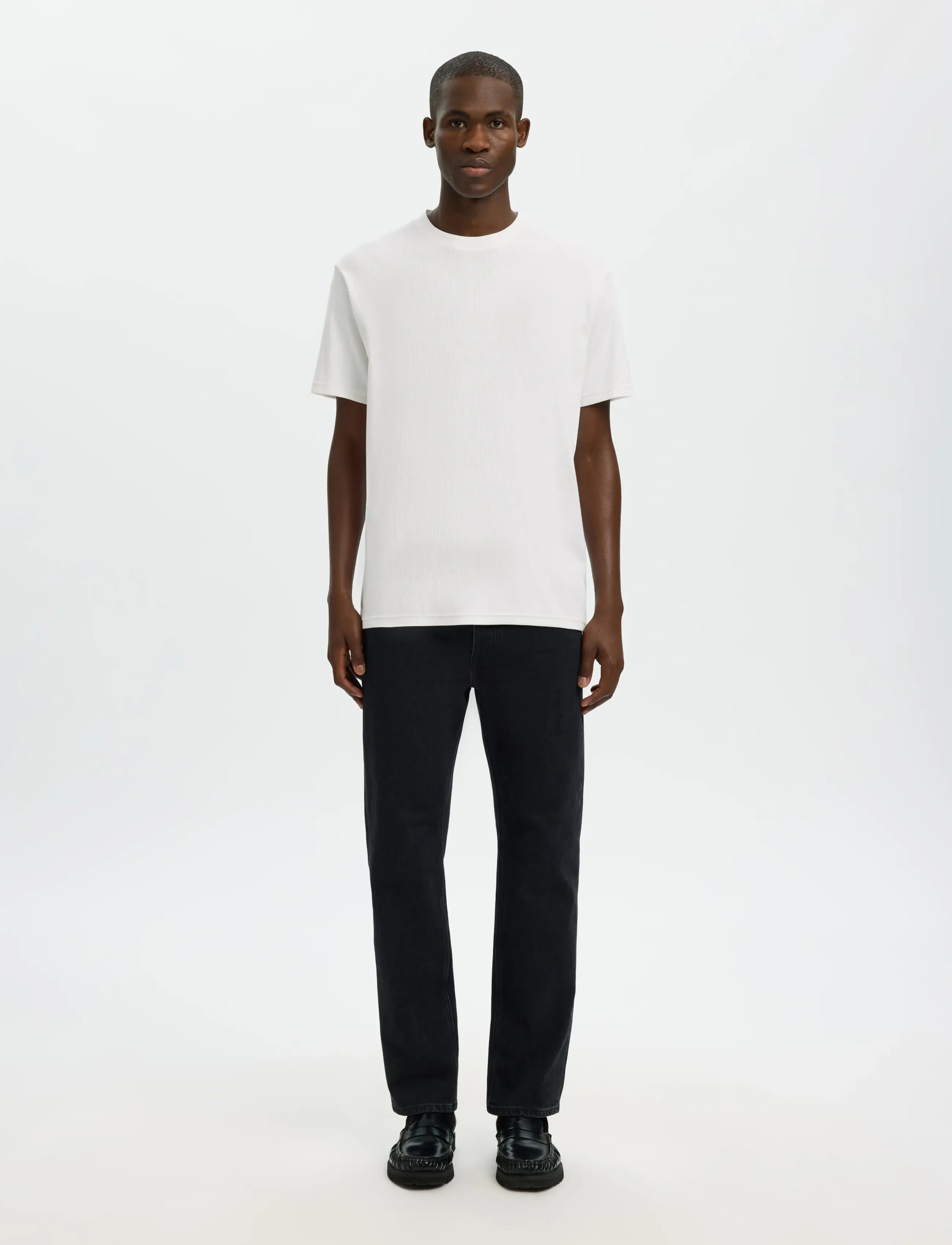Selected - SLHSPENCER RIB SS O-NECK TEE NOOS - short-sleeved t-shirts - bright white - 3