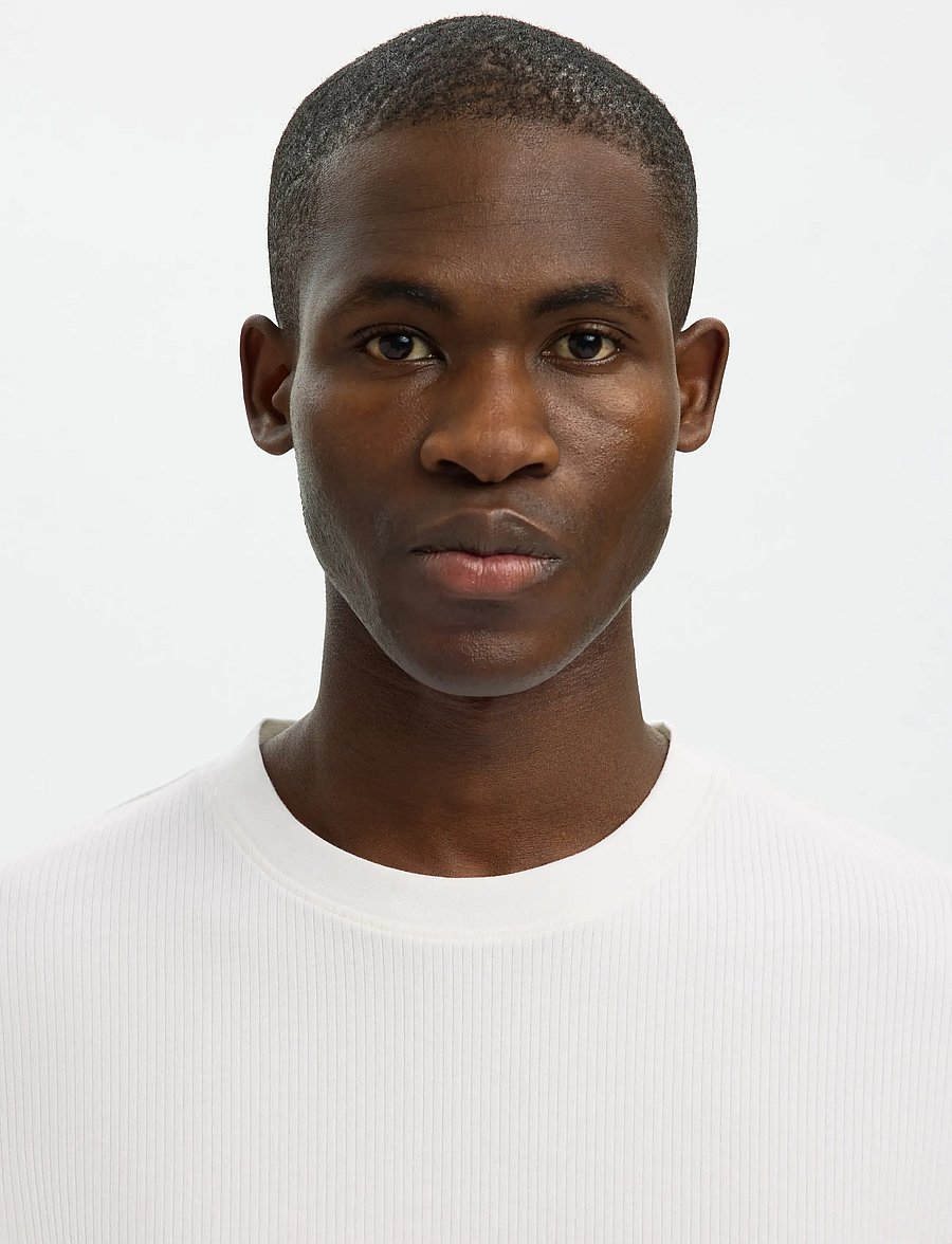 Selected - SLHSPENCER RIB SS O-NECK TEE NOOS - kurzärmelige t-shirts - bright white - 4