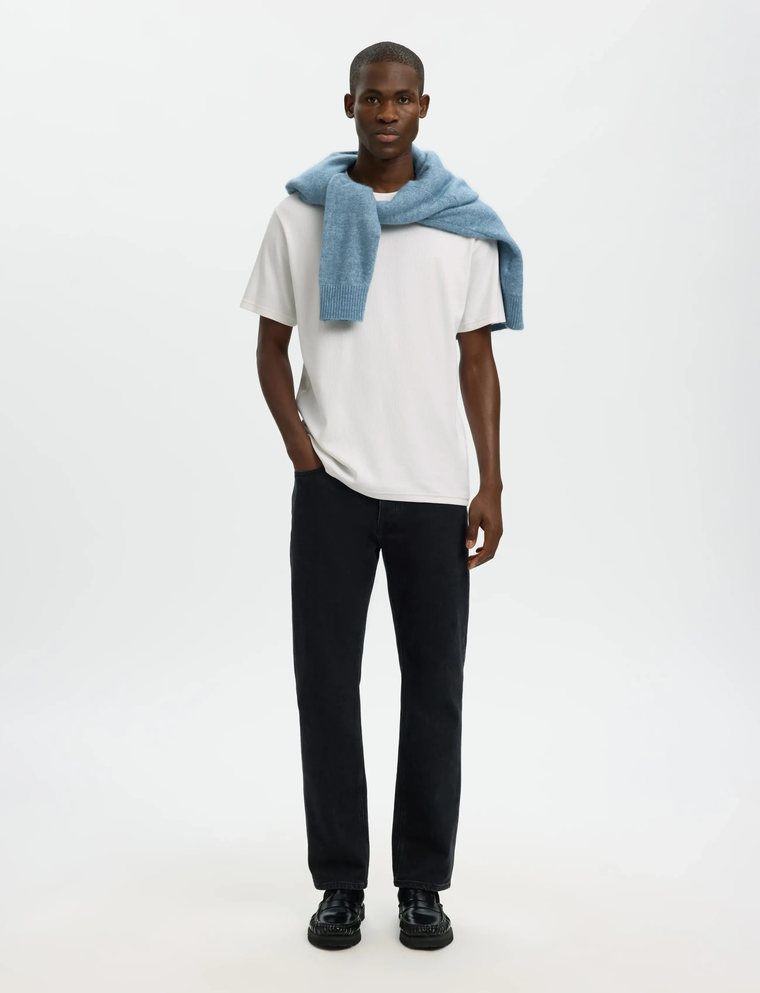 Selected - SLHSPENCER RIB SS O-NECK TEE NOOS - short-sleeved t-shirts - bright white - 5