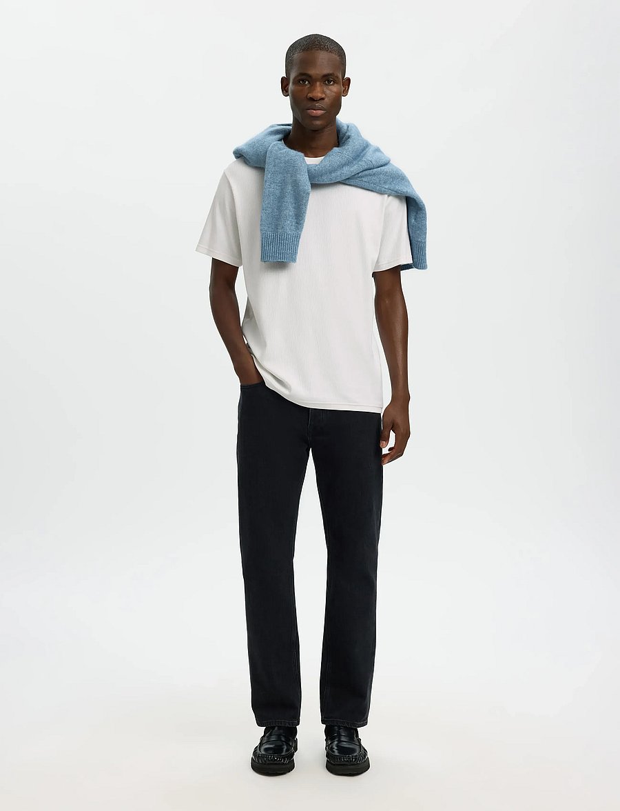 Selected - SLHSPENCER RIB SS O-NECK TEE NOOS - kurzärmelige t-shirts - bright white - 5