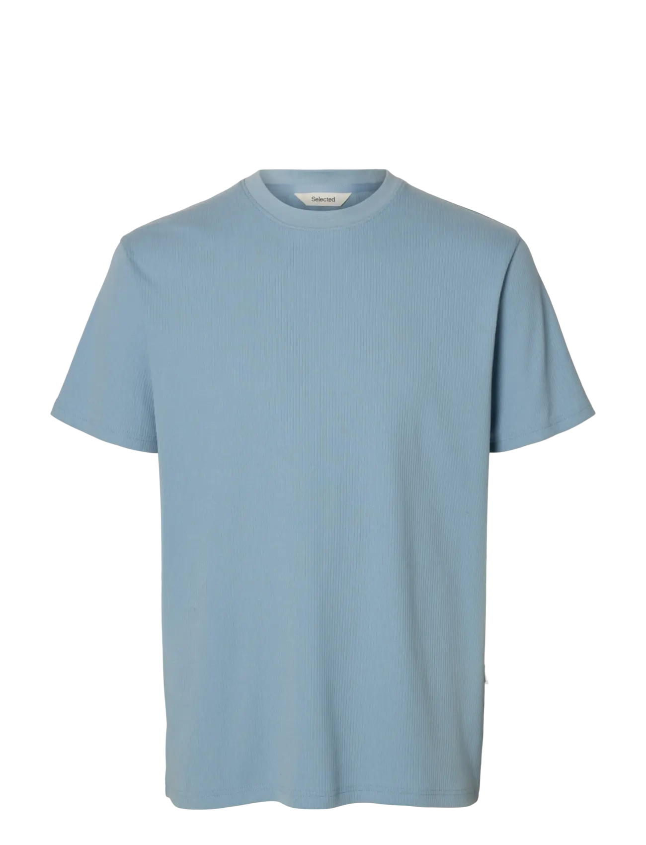 Selected SLHSPENCER RIB SS O-NECK TEE NOOS - T-shirts - DUSTY BLUE / blue