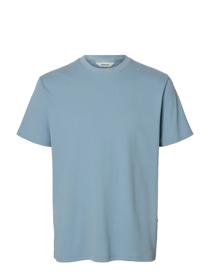Selected - SLHSPENCER RIB SS O-NECK TEE NOOS - lühikeste varrukatega t-särgid - dusty blue - 1