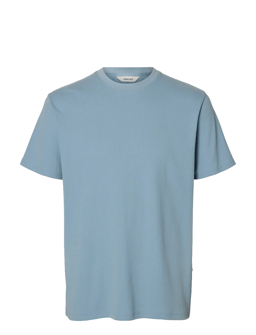 Selected - SLMSPENCER RIB SS O-NECK TEE NOOS - short-sleeved t-shirts - dusty blue - 1