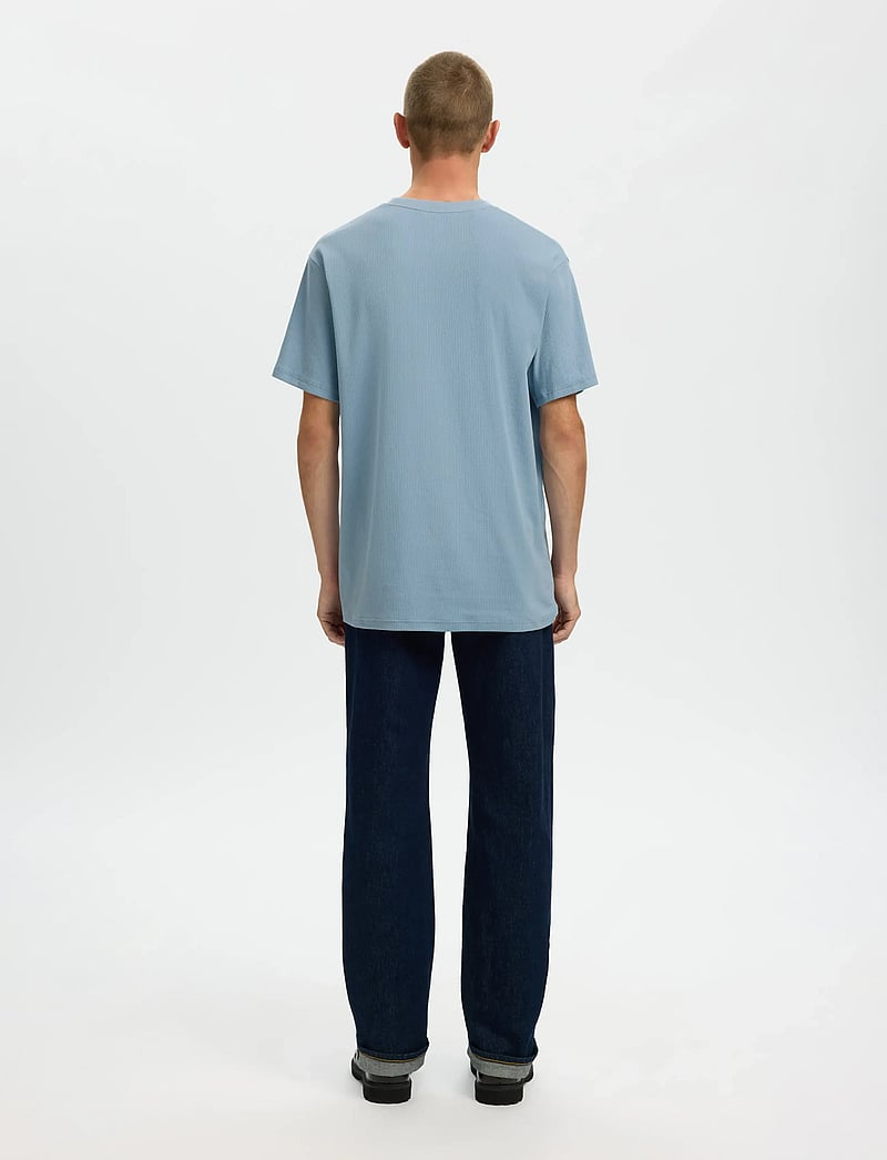 Selected - SLHSPENCER RIB SS O-NECK TEE NOOS - lühikeste varrukatega t-särgid - dusty blue - 2