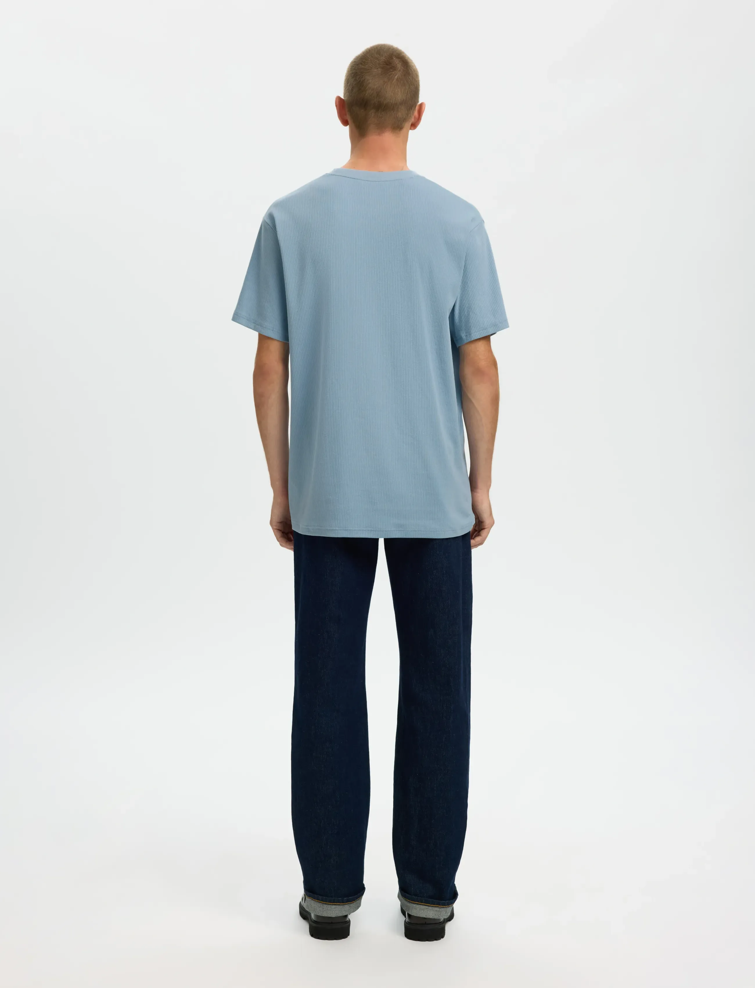 Selected - SLMSPENCER RIB SS O-NECK TEE NOOS - kortærmede t-shirts - dusty blue - 2