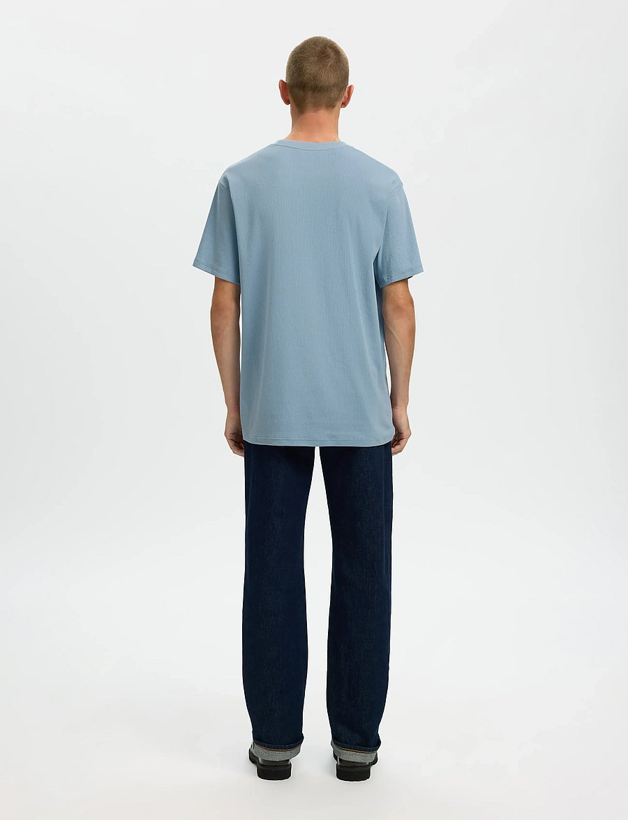 Selected - SLMSPENCER RIB SS O-NECK TEE NOOS - short-sleeved t-shirts - dusty blue - 2