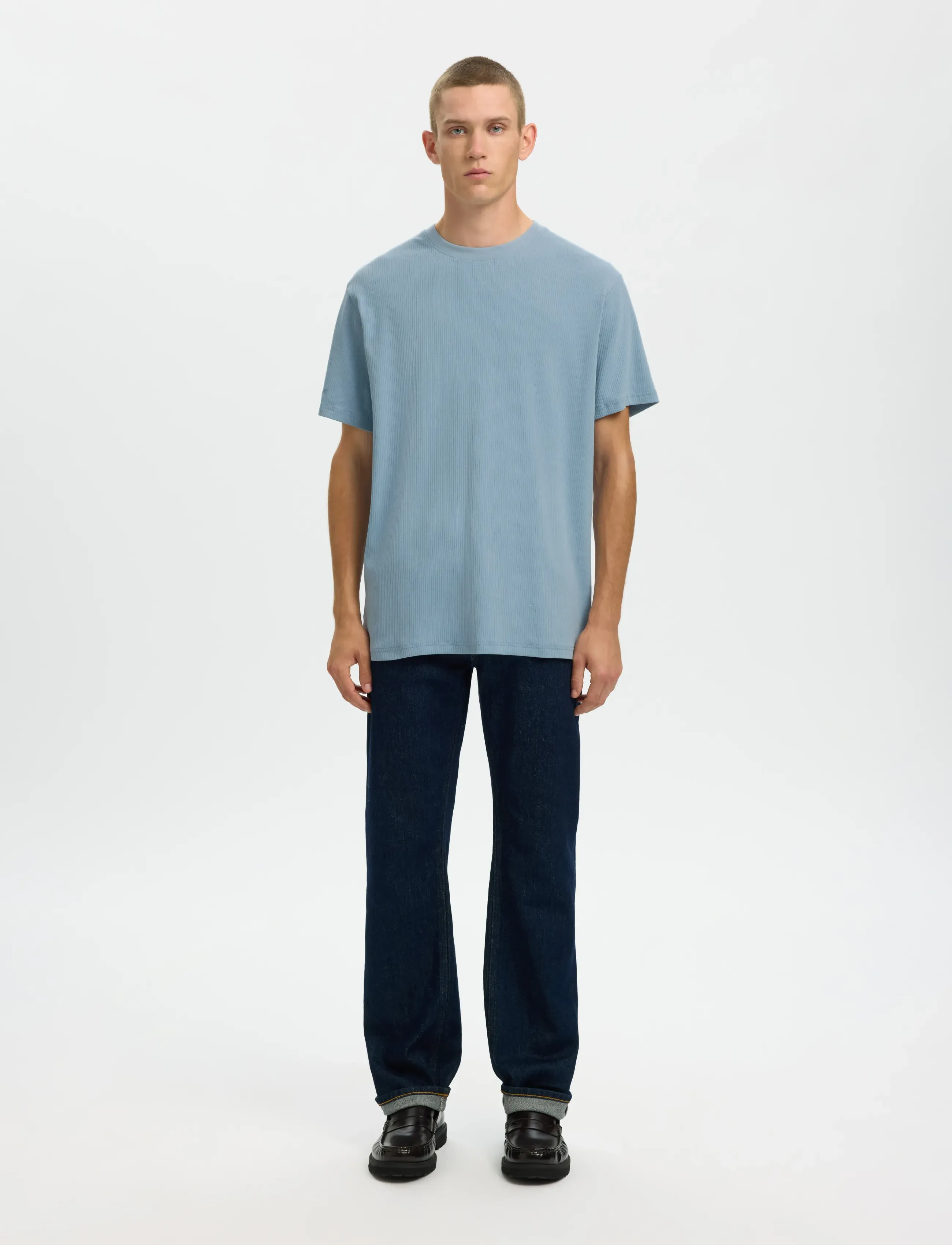 Selected - SLMSPENCER RIB SS O-NECK TEE NOOS - kortærmede t-shirts - dusty blue - 3