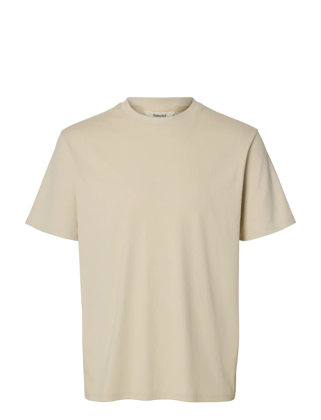 Selected SLMSPENCER RIB SS O-NECK TEE NOOS - T-shirts - OATMEAL / cream