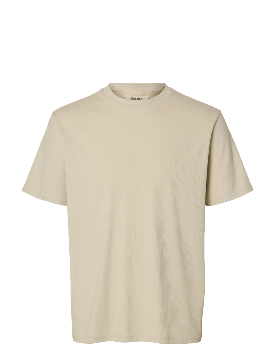 Selected - SLHSPENCER RIB SS O-NECK TEE NOOS - kurzärmelige t-shirts - oatmeal - 1