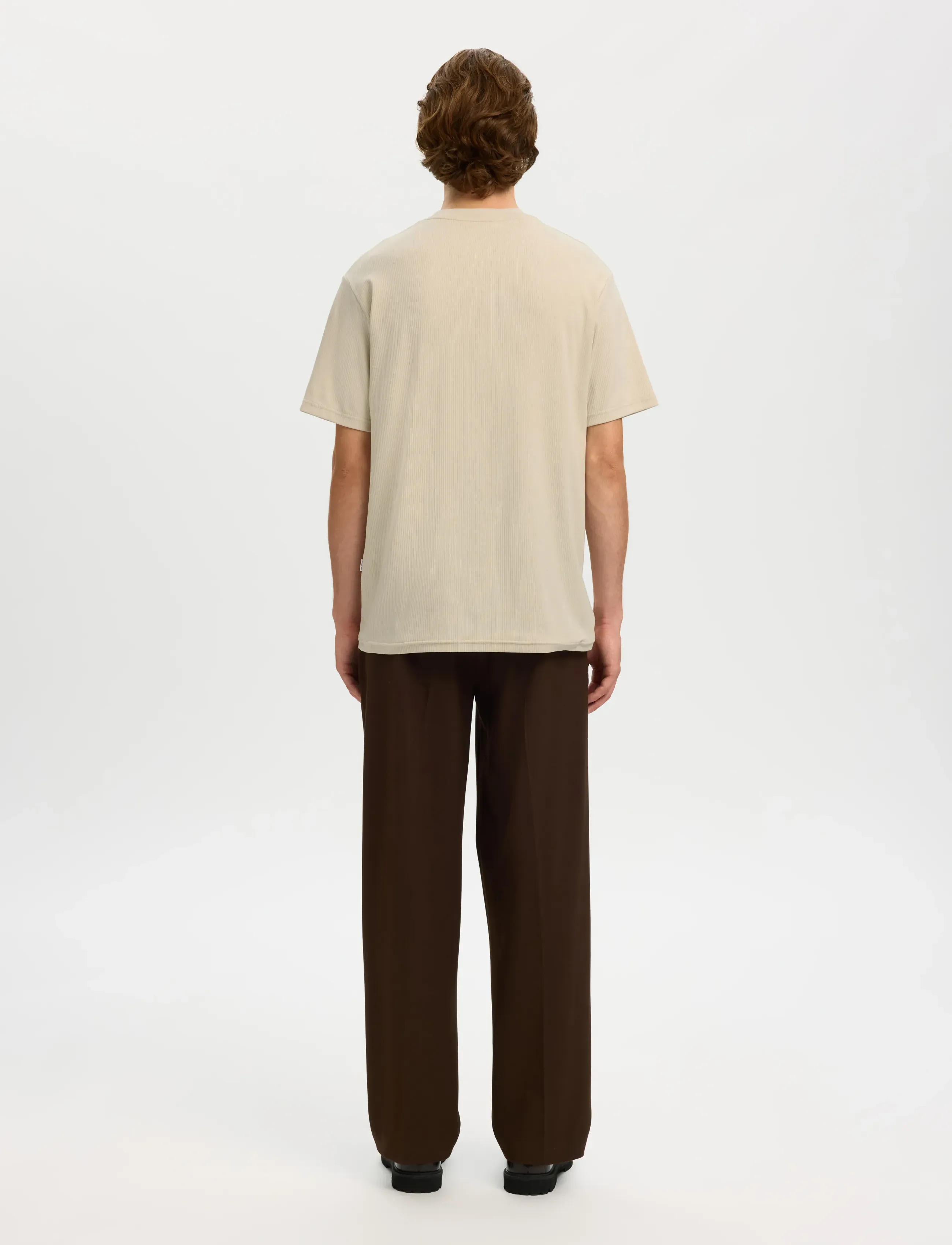 Selected - SLHSPENCER RIB SS O-NECK TEE NOOS - kortærmede t-shirts - oatmeal - 2