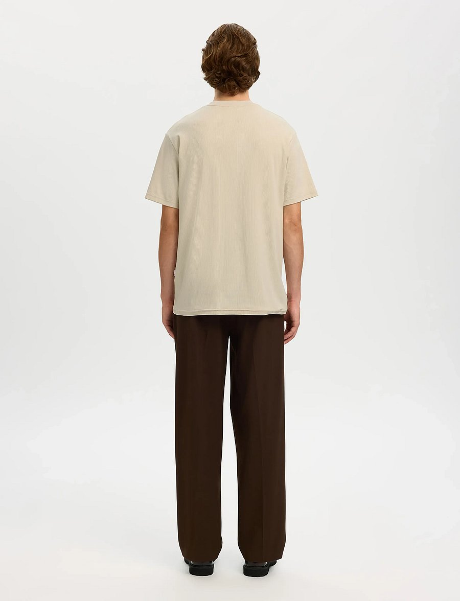 Selected - SLHSPENCER RIB SS O-NECK TEE NOOS - kurzärmelige t-shirts - oatmeal - 2