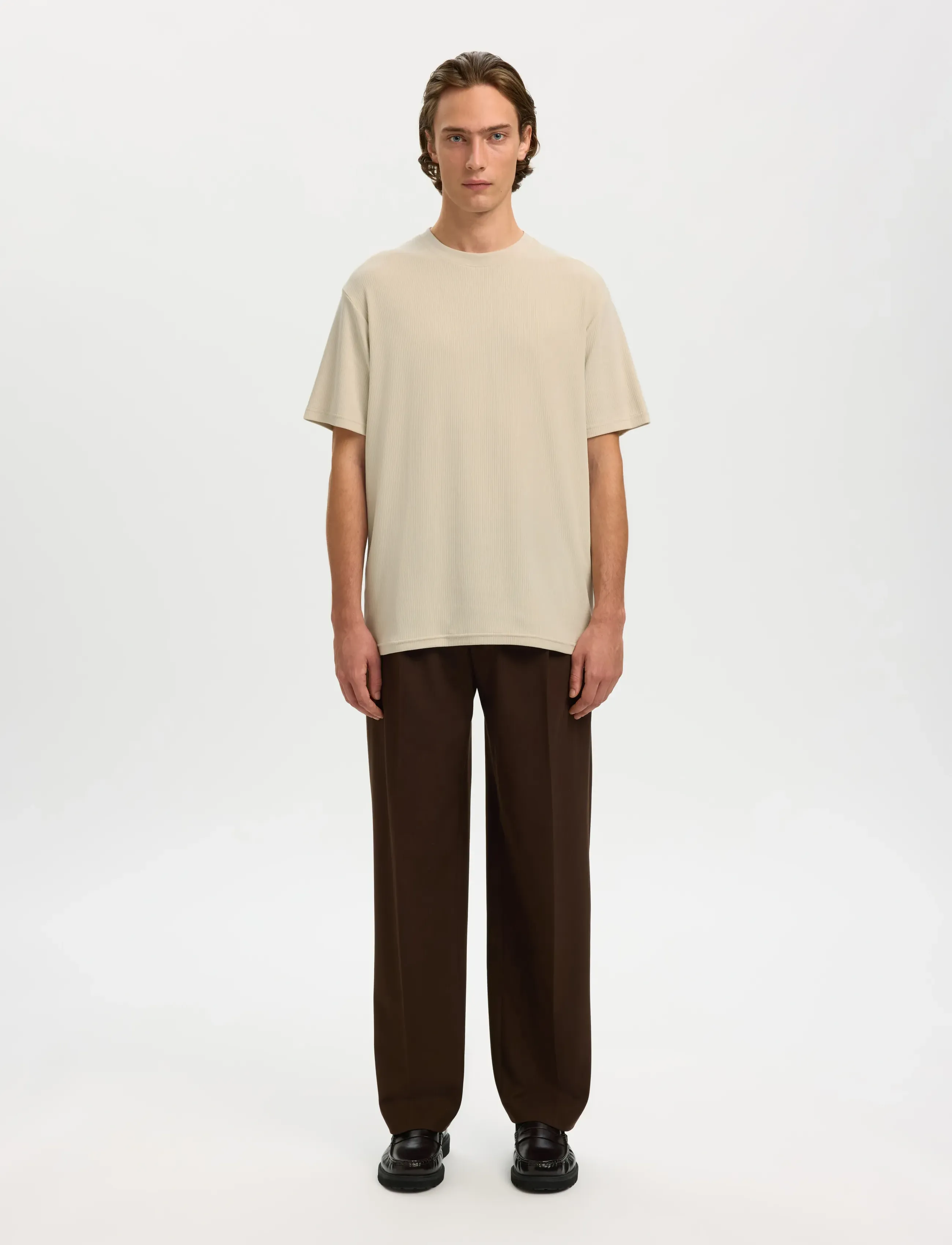 Selected - SLHSPENCER RIB SS O-NECK TEE NOOS - kortærmede t-shirts - oatmeal - 3