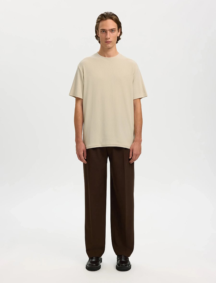 Selected - SLHSPENCER RIB SS O-NECK TEE NOOS - kurzärmelige t-shirts - oatmeal - 3