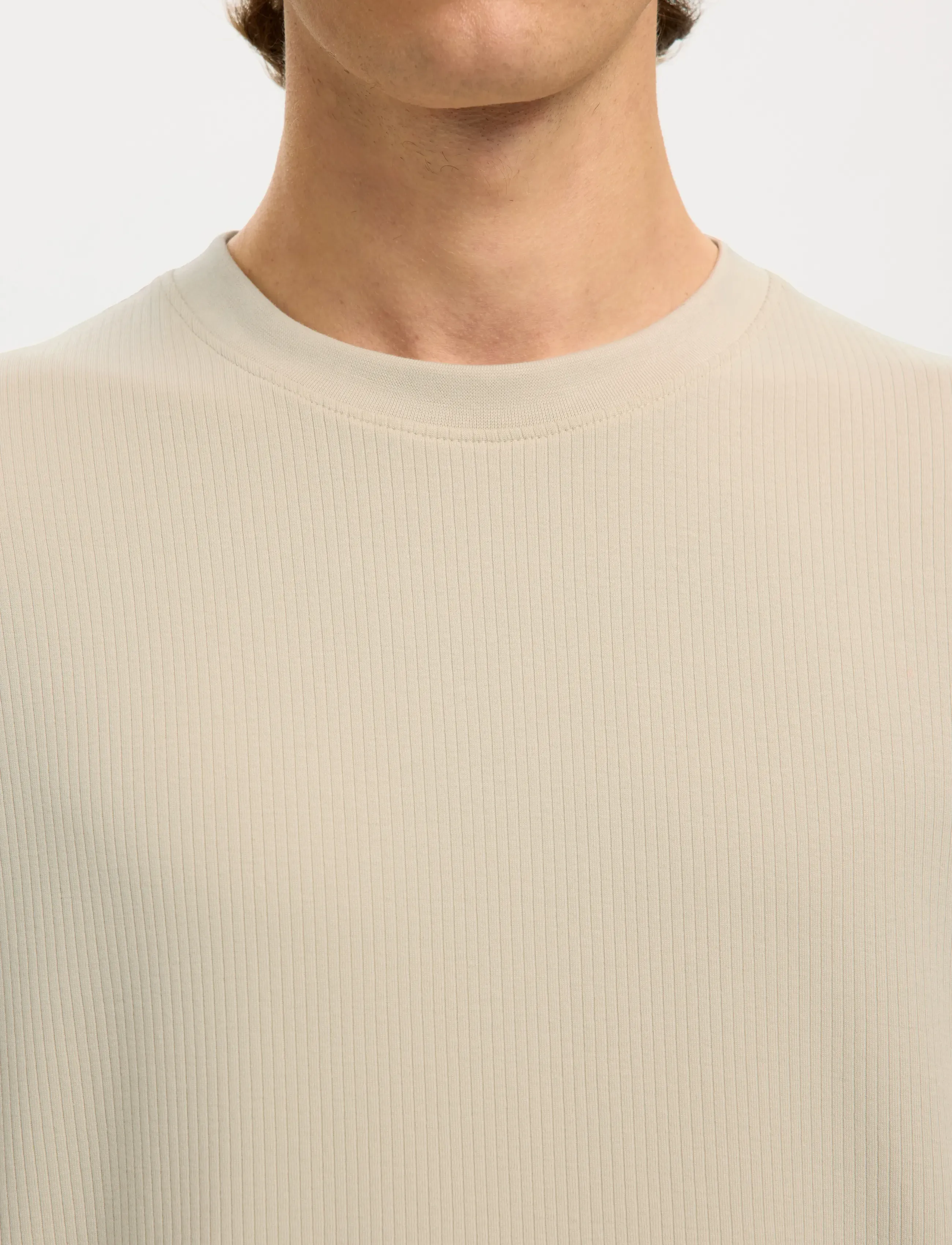 Selected - SLHSPENCER RIB SS O-NECK TEE NOOS - kortærmede t-shirts - oatmeal - 4