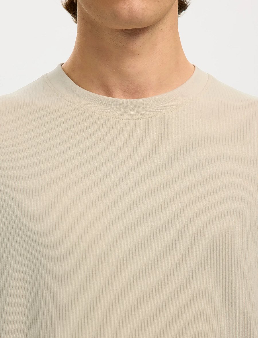 Selected - SLHSPENCER RIB SS O-NECK TEE NOOS - kurzärmelige t-shirts - oatmeal - 4