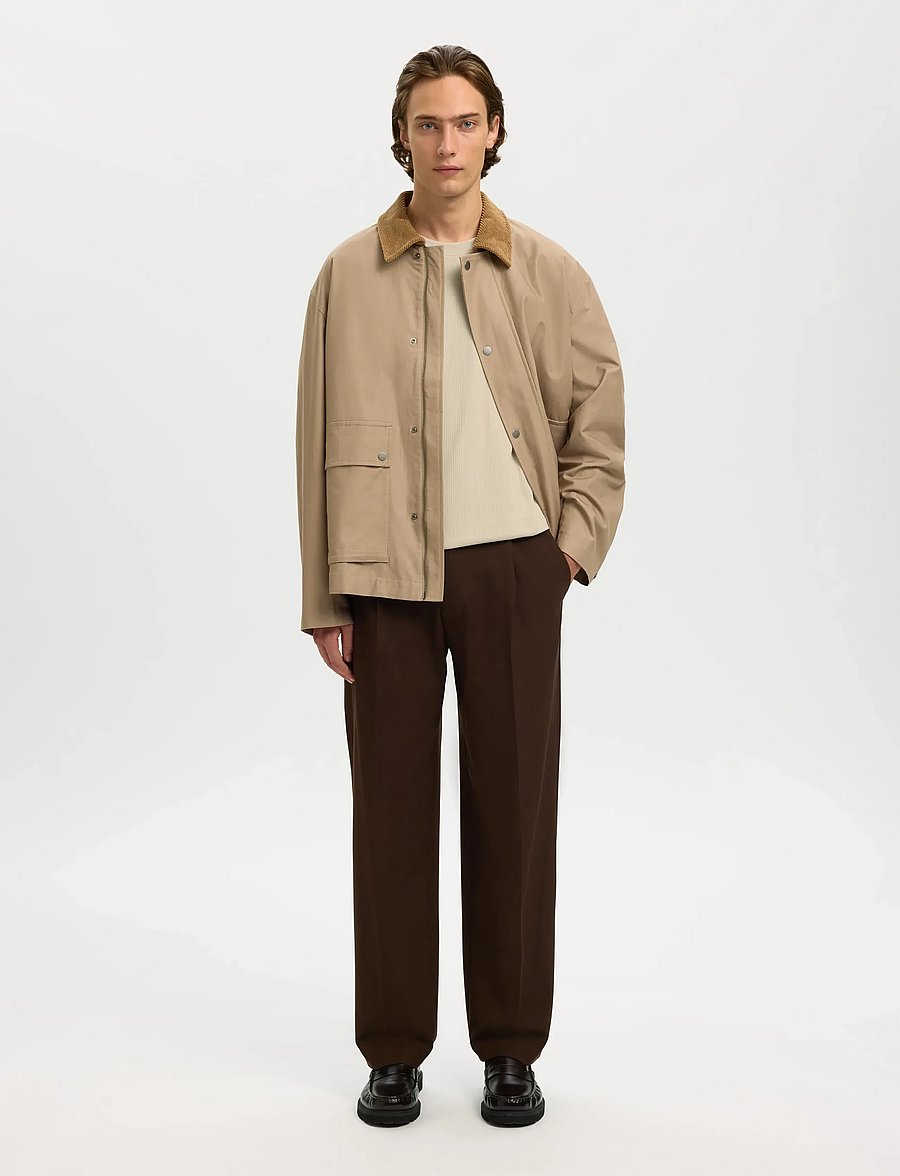 Selected - SLHSPENCER RIB SS O-NECK TEE NOOS - kurzärmelige t-shirts - oatmeal - 5