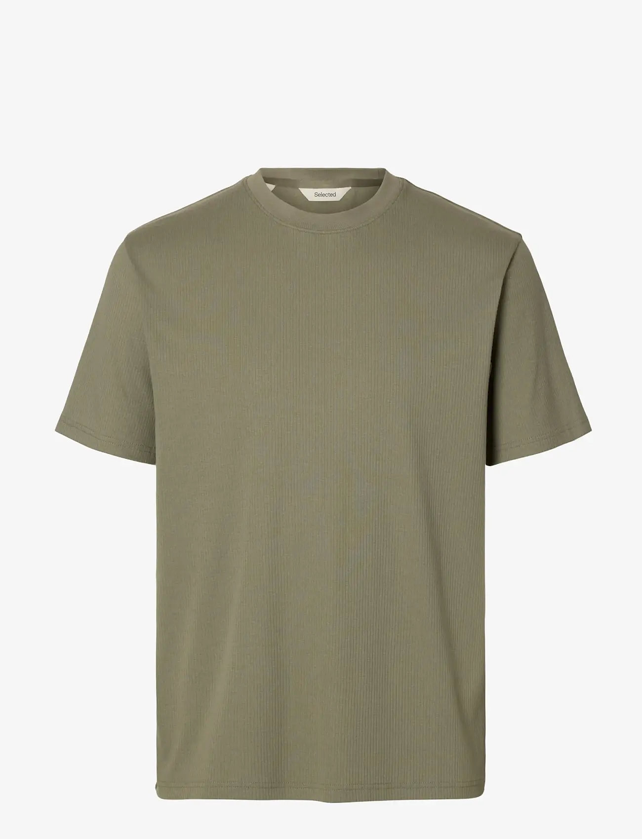 Selected - SLHSPENCER RIB SS O-NECK TEE NOOS - lühikeste varrukatega t-särgid - vetiver - 1