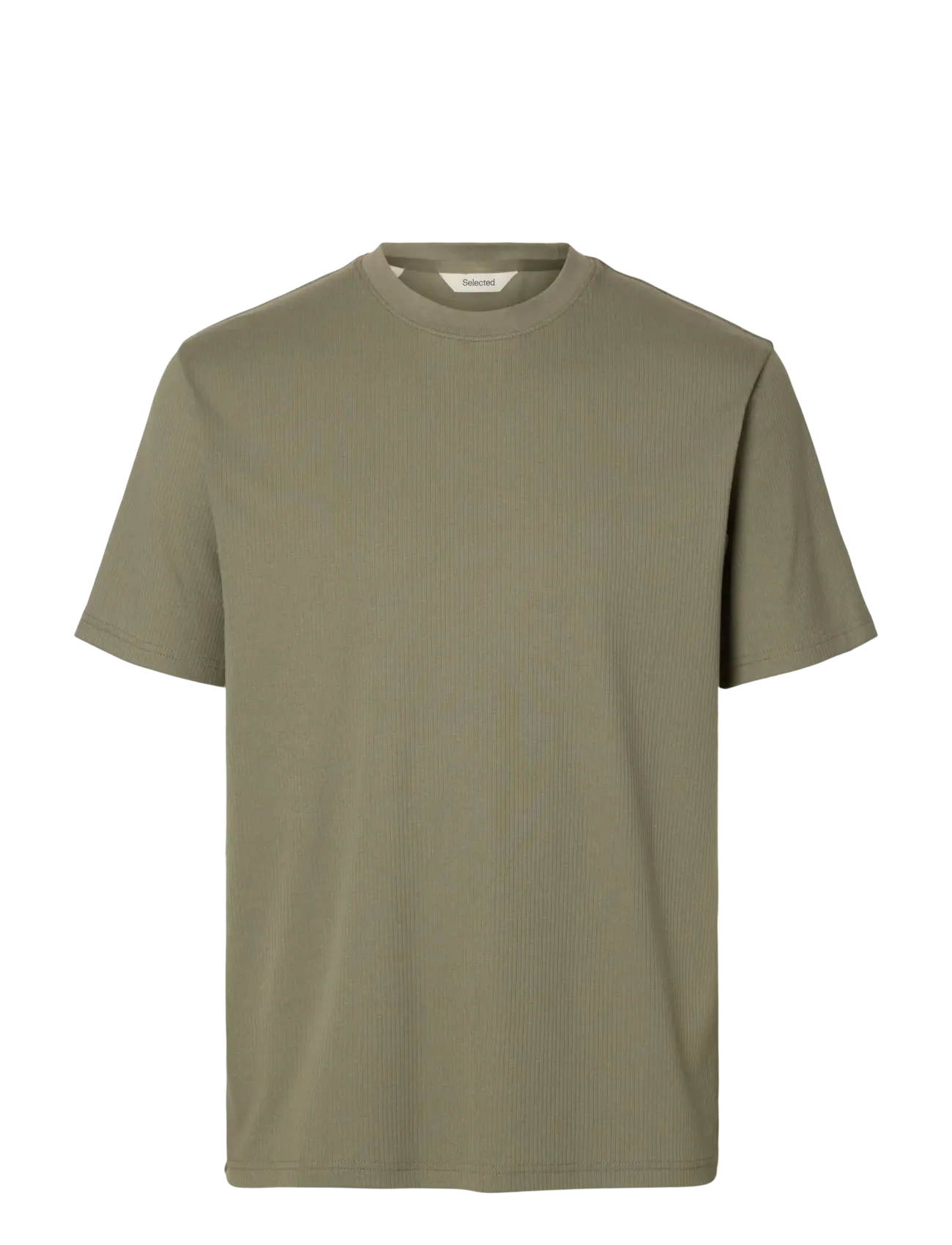Selected SLHSPENCER RIB SS O-NECK TEE NOOS - T-Shirts - VETIVER / khaki/green