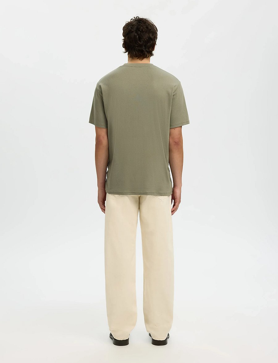 Selected - SLHSPENCER RIB SS O-NECK TEE NOOS - kurzärmelige t-shirts - vetiver - 2