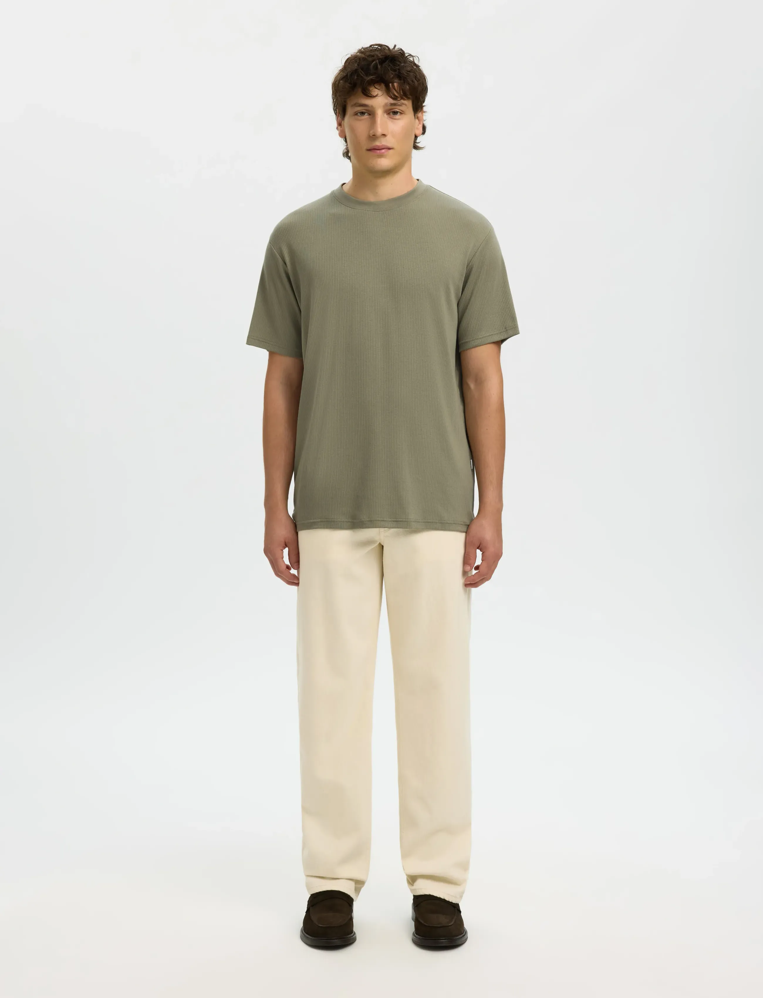Selected - SLMSPENCER RIB SS O-NECK TEE NOOS - kortærmede t-shirts - vetiver - 3