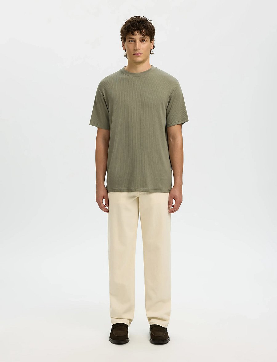 Selected - SLHSPENCER RIB SS O-NECK TEE NOOS - kurzärmelige t-shirts - vetiver - 3