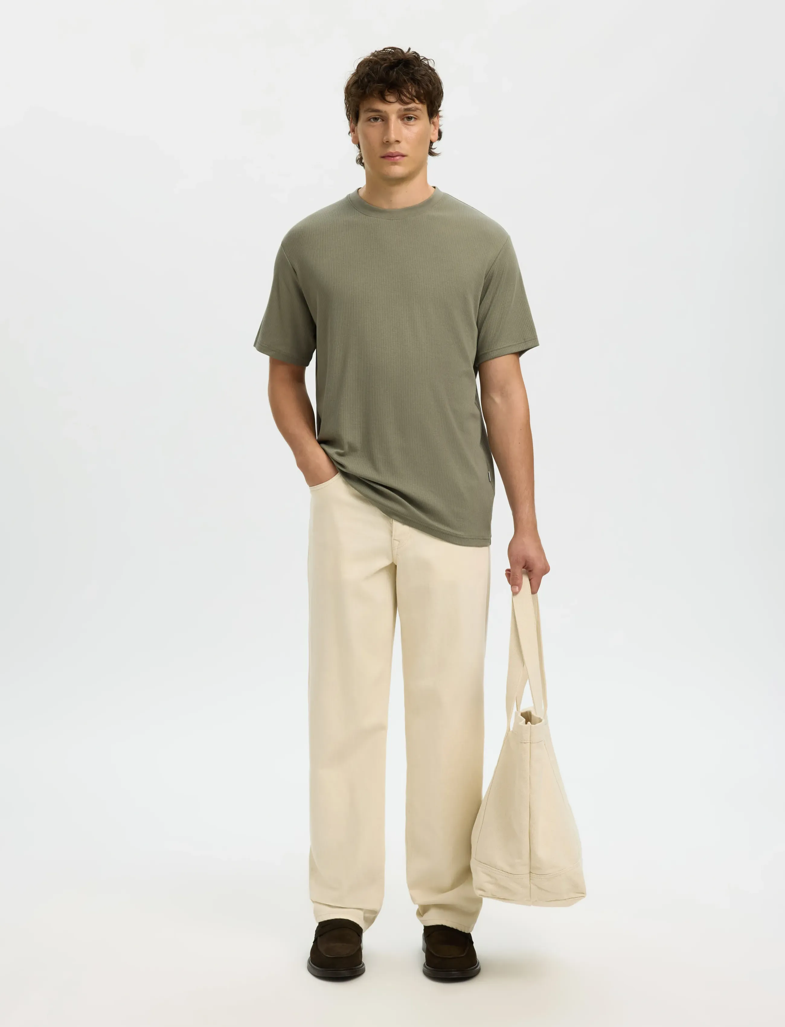 Selected - SLMSPENCER RIB SS O-NECK TEE NOOS - kortærmede t-shirts - vetiver - 5