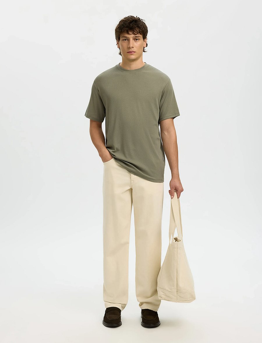 Selected - SLHSPENCER RIB SS O-NECK TEE NOOS - kurzärmelige t-shirts - vetiver - 5